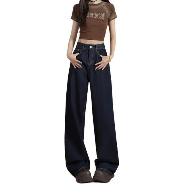 如续 如续丹宁蓝不掉色超柔天丝莱赛尔宽松时尚休闲轻便舒适阔腿裤牛仔裤 女款