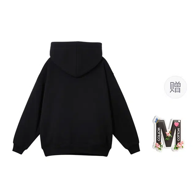棉购 连帽秋冬季加绒加厚百搭潮流印花美式学生上衣服外套卫衣 男女同款