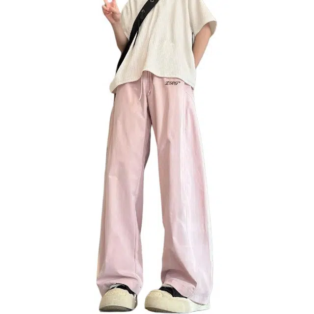 梓润格 美式斜切速干裤子春夏季潮牌高街弯刀裤基础简约时尚百搭阔腿长裤大码宽松直筒裤休闲裤 男女同款