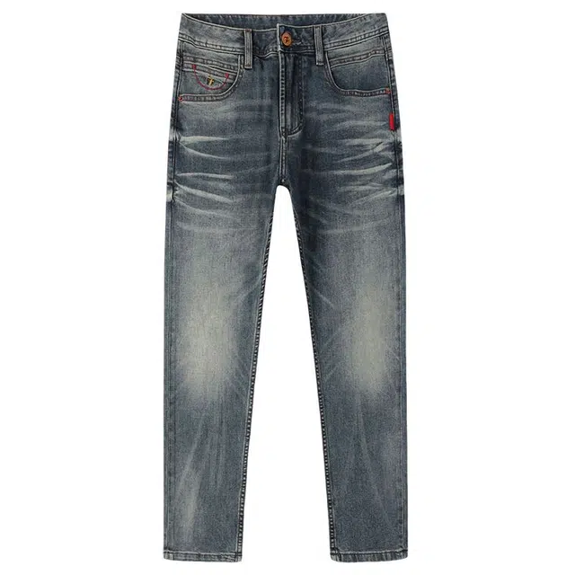 潮人榜 美式复古水洗重工小众设计感潮牌高端品质简约百搭修身小直筒日常通勤牛仔裤 男款