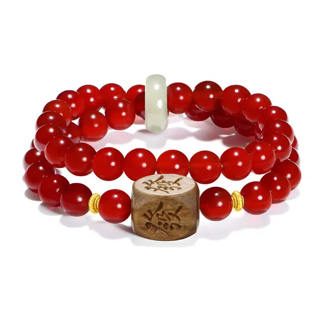 【普陀山官方已过香】 普陀山文创 本命年诸事如愿运气爆棚新中式恭喜發财福禄双全潮流百搭吉祥如意珠#好运 玛瑙 玉石手串 男女同款情侣款