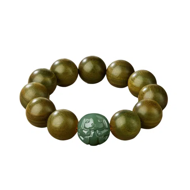 宣华意 国风新中式高级感大气时尚复古 文玩大颗十二生肖转运珠 招财貔貅 好运连连 绿檀 手串 男女同款情侣款