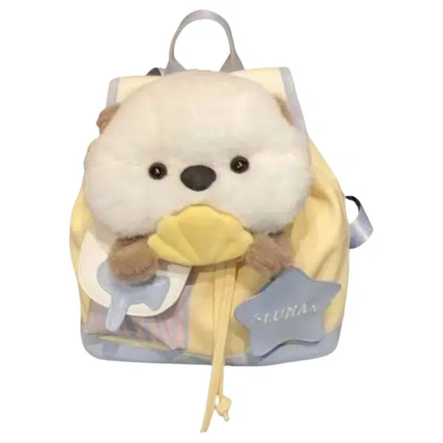 帕克熊 小众可爱卡通大容量百搭舒适个性学生上课背包 复合布 双肩包 男女同款情侣款 白黄色