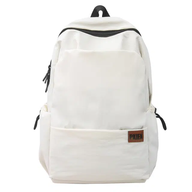 單倉 高级感日系设计通勤百搭学院风背包初高中学生大容量轻便耐磨书包 尼龙 双肩包 常规 男女同款情侣款 米白色/卡其色/灰色/黑色