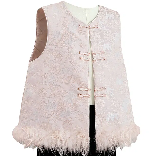 她池 新中式国风圆领单排扣优雅盘扣叠穿无袖马甲 女款