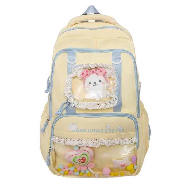 蔻蒂熊 日系可爱蕾丝书包初中女生大容量少女心轻便百搭上课背包 尼龙布 双肩包 常规 青少年 黑色/黄色/蓝色/粉色/咖色