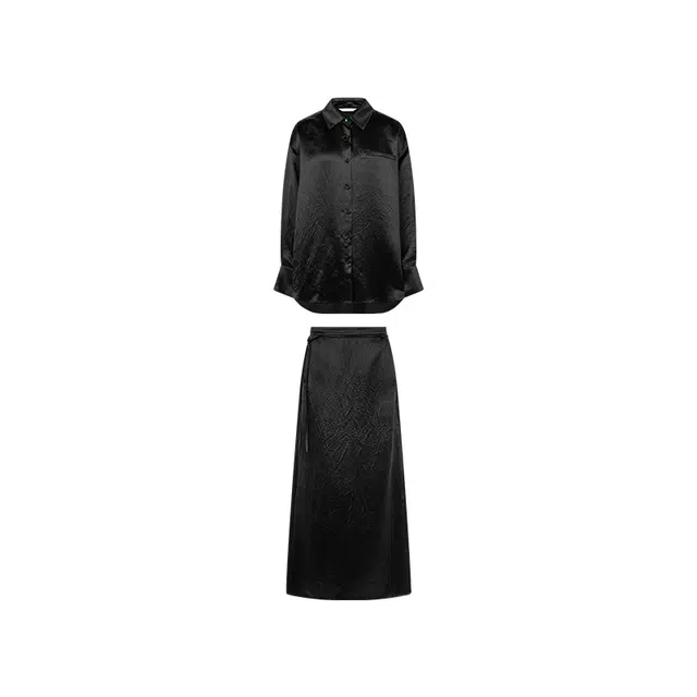 美洋 醋酸缎褶皱纹衬衫套装 女款