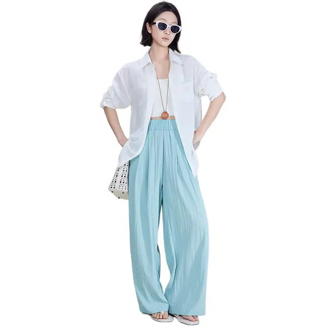 美洋 竹节翻领排扣长袖衬衫 女款