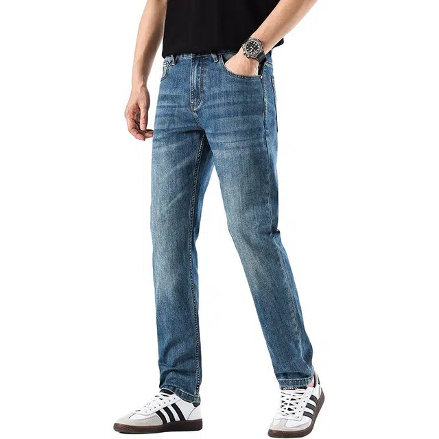 潮人榜 美式复古日常百搭款潮牌高端欧货男士修身弹力小直筒轻奢商务欧版牛仔裤 男款