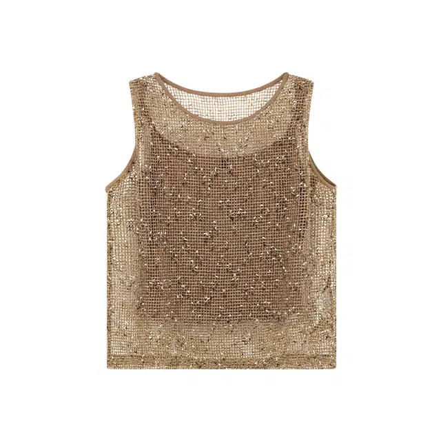 美洋 金丝糖花纱镂空编织背心 女款