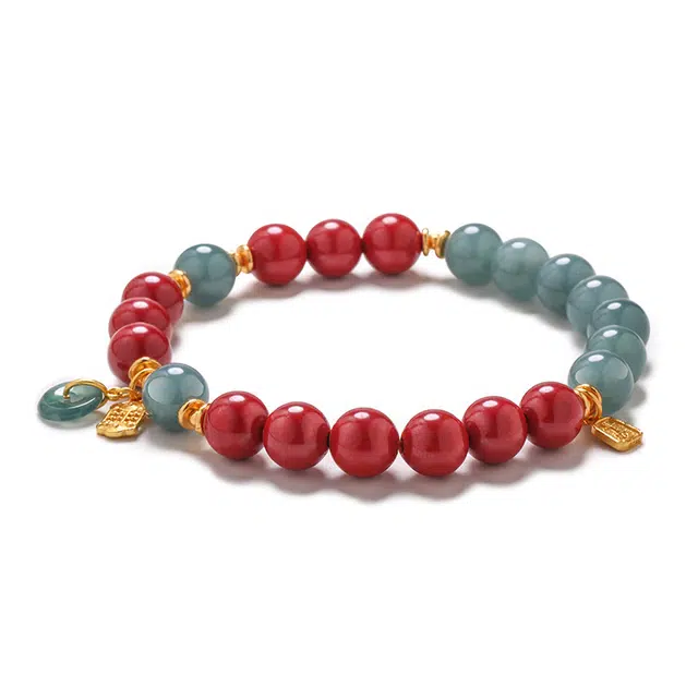 灵菲 真品高含量帝王砂平安扣 新中式本命年招财算盘转运珠 #好运暴富福牌礼盒 朱砂 手串 女款