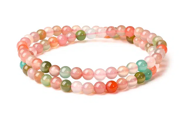 老庙 七彩色好运圆珠 新中式小众设计感日常通勤百搭甜美天然 玛瑙 手串 女款