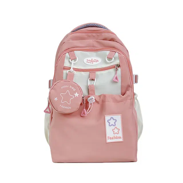 森马 大容量学院风 尼龙 双肩包 女款 粉色/紫色/黄色/黑色