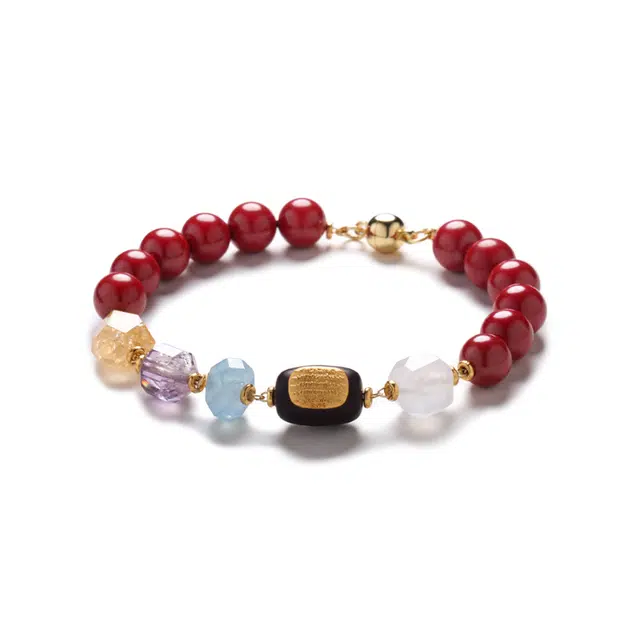 【匠心手作 五行转运】 灵菲 高含量帝王砂五行手串 新中式国风本命年海蓝宝水晶招财纳福转运珠 #好运平安礼盒 朱砂 手链 女款