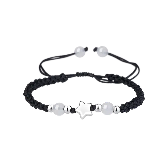 【S999纯银星星】 色菲尔 新中式可爱个性手链 小清新甜美韩式国风好运转运珠时尚简约通勤日常百搭可调节 织物 手绳 男女同款情侣款