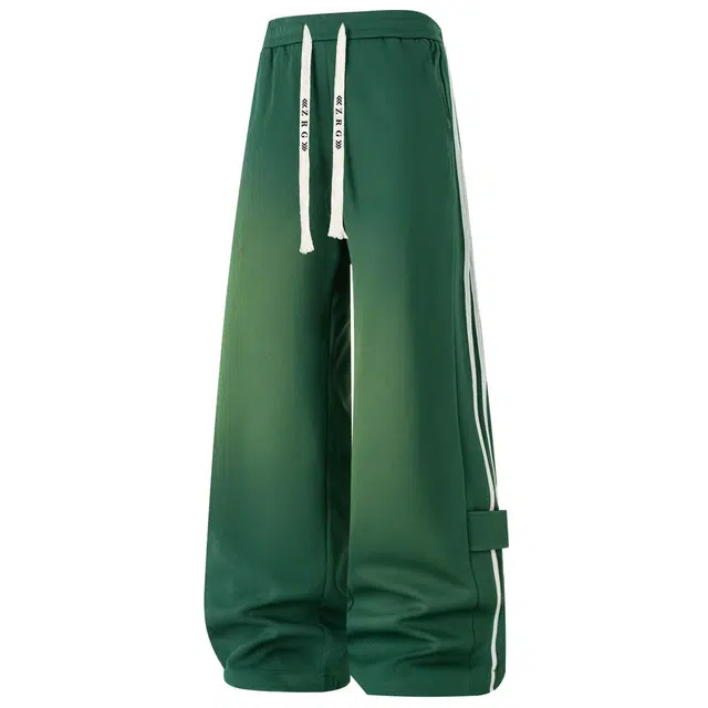 梓润格 美式复古弯刀高街潮牌条纹拼接设计感宽松阔腿通勤舒适百搭休闲裤 男女同款