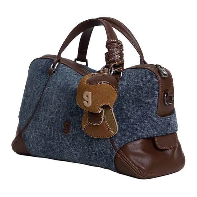 古良吉吉 牛仔小众包包女 织物 手提包 中号 男女同款情侣款 蓝色