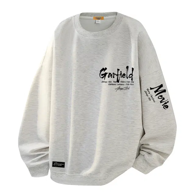 加菲猫家族 美式嘻哈街头复古高街落肩品牌字母设计感手臂印花休闲长袖百搭亲肤舒适上衣潮流透气无性别套头宽松卫衣 男女同款