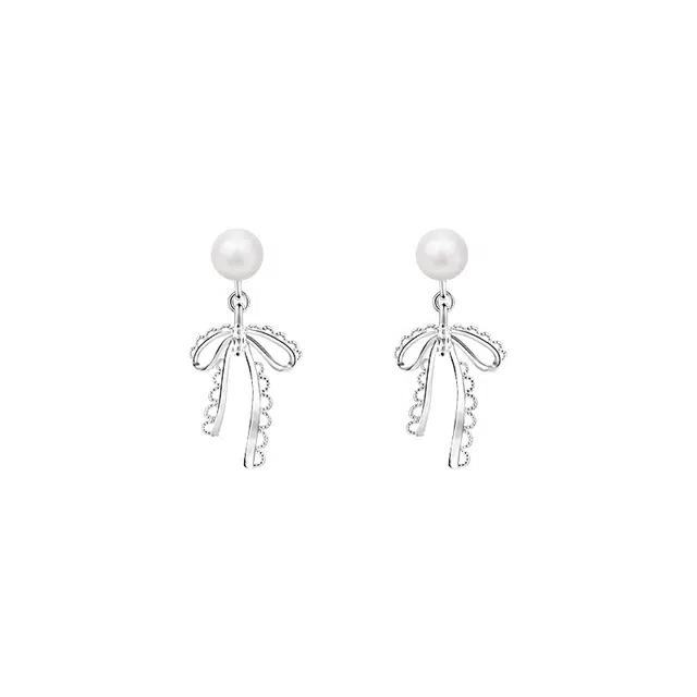 芒果饰品 韩系蕾丝蝴蝶结后挂#好运 铜 耳环 女款