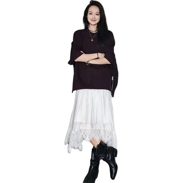 美洋 天丝莱赛尔蕾丝花边休闲长裙 女款
