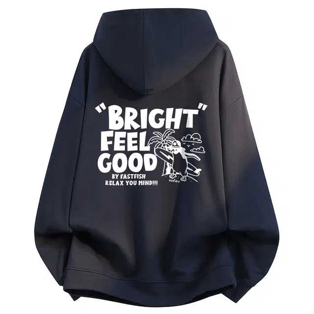 快鱼 美式时尚字母印花创意图案外套百搭运动宽松长袖简约少年感休闲连帽卫衣 男女同款