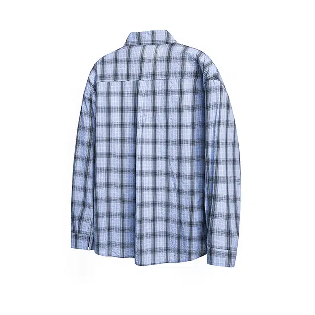 欧路得 肌理感格子长袖男女夏季薄款宽松慵懒风衬衣百搭情侣外套衬衫 男款