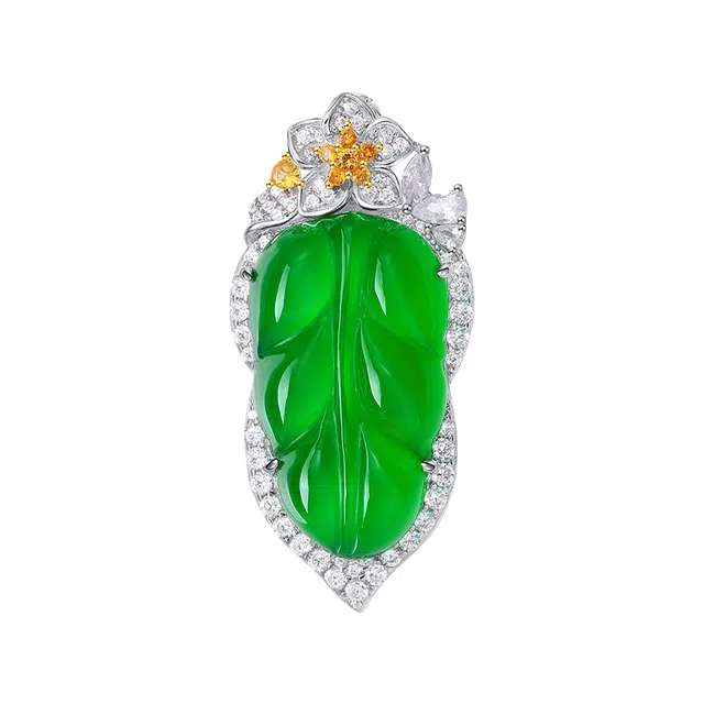 千叶珠宝 饱满玉叶色 玉髓 吊坠 男女同款情侣款