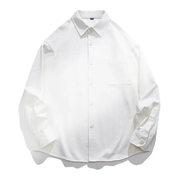 【dme】 美式复古纯棉文艺基础款纯色休闲简约宽松垂感百搭翻领长袖衬衫 男女同款