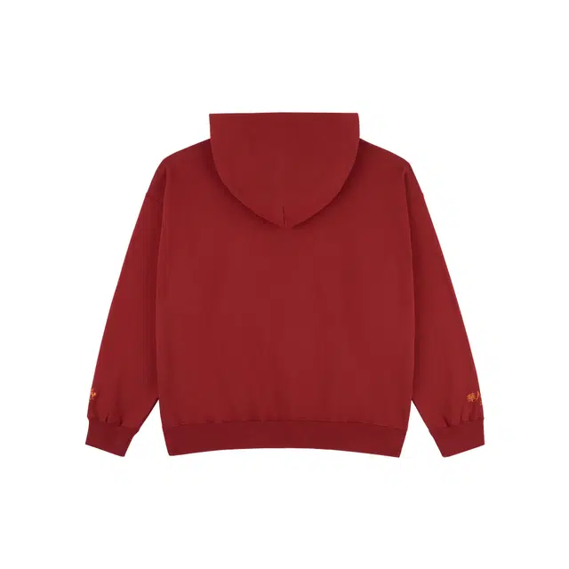 华人青年 三角针英文贴布绣宽松连帽卫衣 男女同款