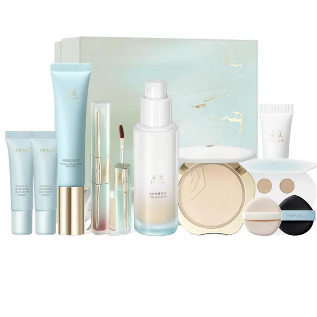 彩棠 妆前粉底粉饼唇釉彩妆套装 控油易上色自然玻璃唇无瑕持久不脱妆服帖不卡粉滋润遮瑕定妆水光 油皮混油皮干皮 保湿