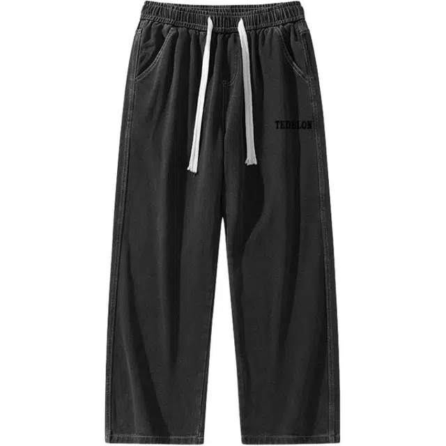 太子龍 美式高街时尚舒适简约百搭基础款高级垂感抽绳学院风牛仔裤 男款