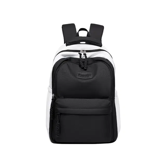 纳兰杜 韩版简约百搭初中高中学生校园风 织物 双肩包 大号 女款 红白色/黑白色/绿白色