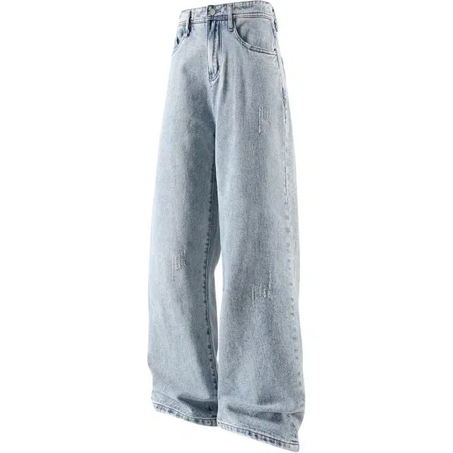 下层基础 美式复古高街风废土水洗弹力显瘦垂感百搭直筒爪痕拖地长裤牛仔裤 男女同款