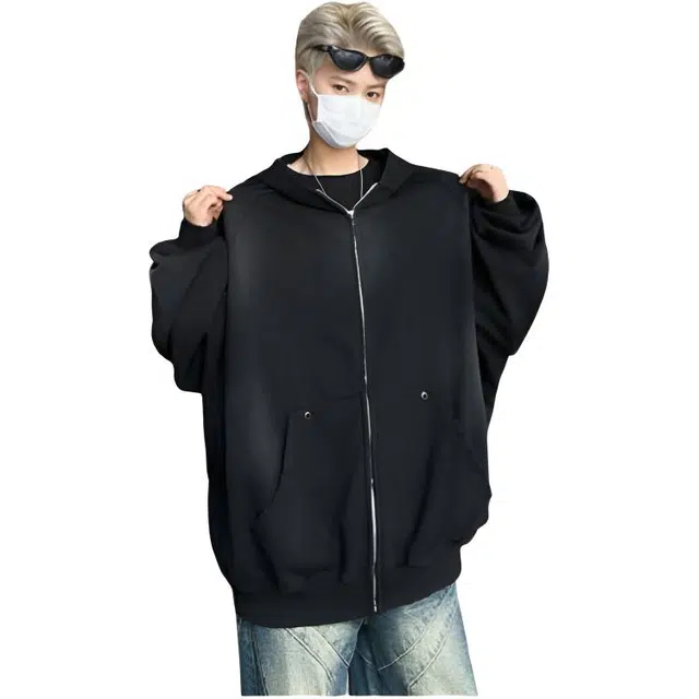 地界二 美式废土做脏连帽潮牌复古哥特字母宽松复古哥特字母文字长袖夹克外套 男款