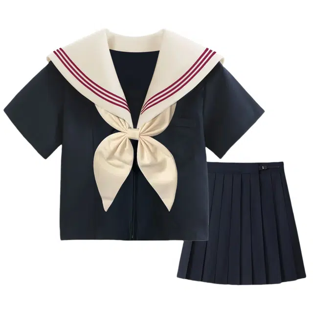 柏黛妃 制服日系中间服基础款短袖水手服百褶短裙裙装套装 女款