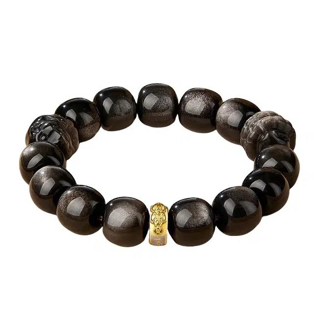 宣华意 国潮新中式时尚高级感设计 三合六合生肖 招财貔貅 转运珠#好运 八方来财 诸事顺遂 单圈 黑曜石 手串 男女同款情侣款