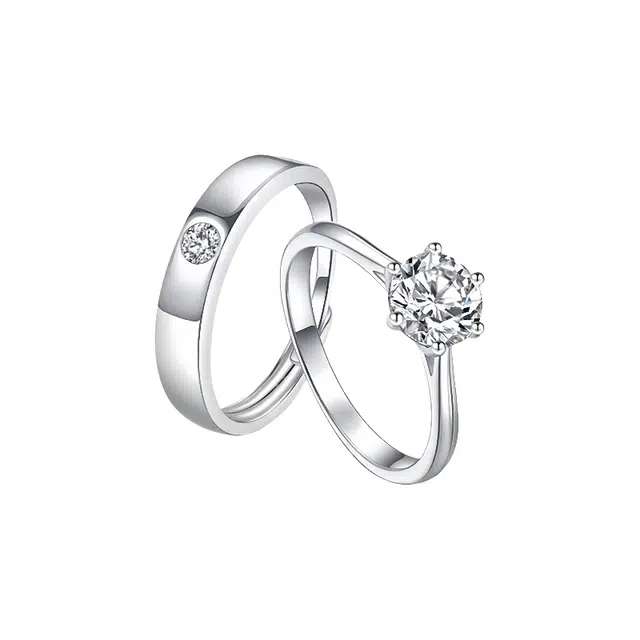 福柚 【定制免费刻字】甜蜜爱恋 挚爱一生 一克拉钻莫桑钻简约设计时尚高级轻奢表白对戒活口可调节 合金 戒指 男女同款情侣款