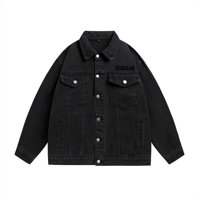 太子龍 高街风扎染重水洗做旧单排扣纯色翻领明线纹路拼接大口袋宽松舒适痞帅高级感情侣秋季牛仔外套 男款