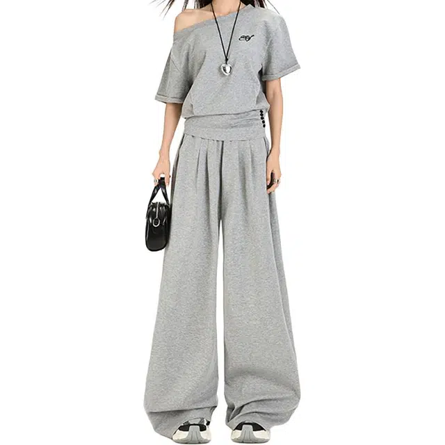 如续 如续假两件拼接卫裤女小众设计感宽松垂感褶皱显瘦裤休闲裤 女款