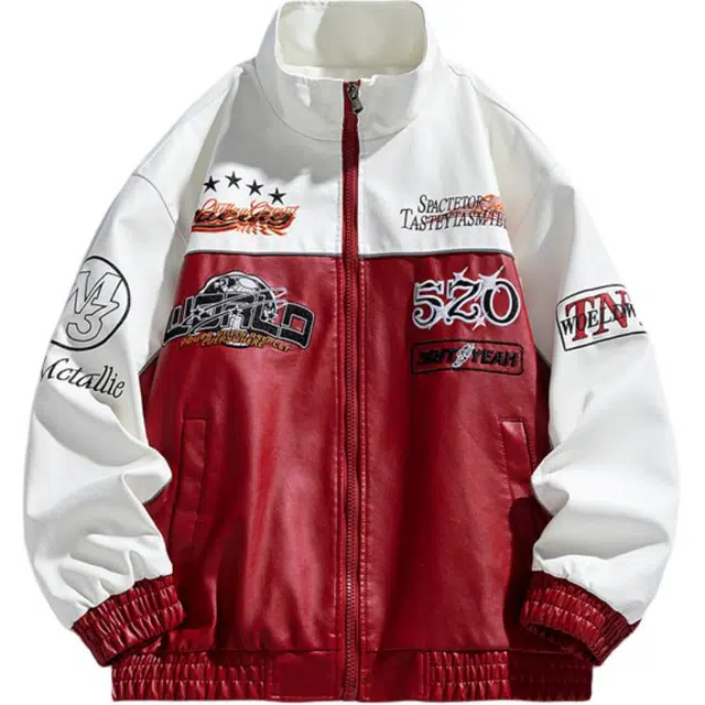 金盾 机车服皮衣时尚潮流刺绣宽松立领夹克外套 男款