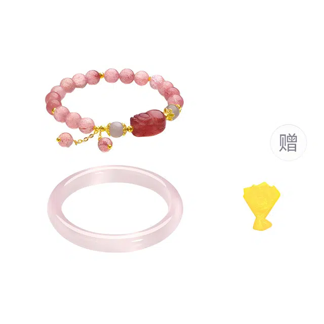 【月老红线牵】 金六福吉祥 新中式招桃花小貔貅 粉绯雅韵有钱花爱情之石转运珠温柔风叠戴款清凉一夏告白必备#好运 草莓晶 手串 女款