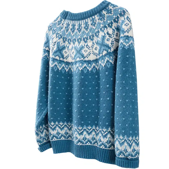 丝柏舍 撞色图案圆领复古宽松款套头清新休闲插肩长袖毛衣 女款