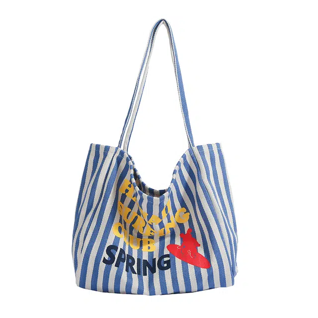 笛贝嘉 时尚大容量运动托特包上课包高颜值条纹 布 单肩包 常规 女款 蓝色/红色