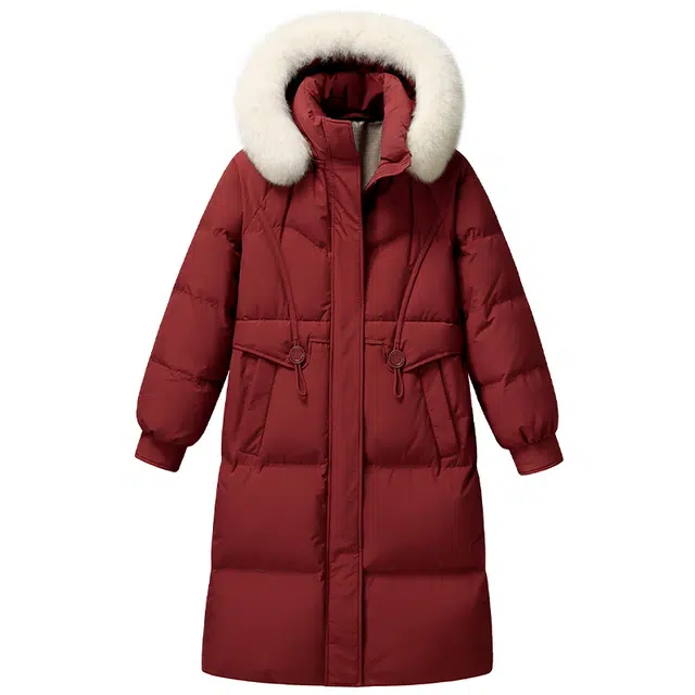 雅鹿 大毛领过膝长款鸭绒极寒防寒妈妈装加厚宽松羽绒服 女款