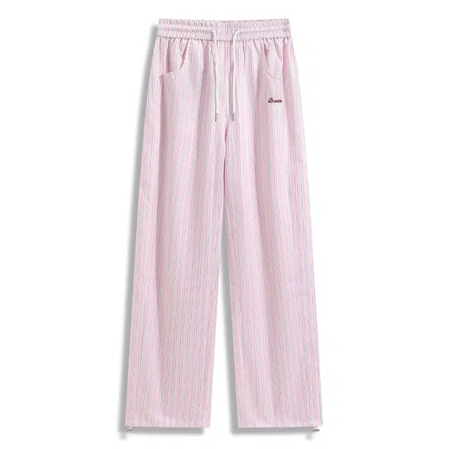 华夏儿女 夏季美式潮流多巴胺撞色条纹设计舒适宽松百搭阔腿休闲裤 男款