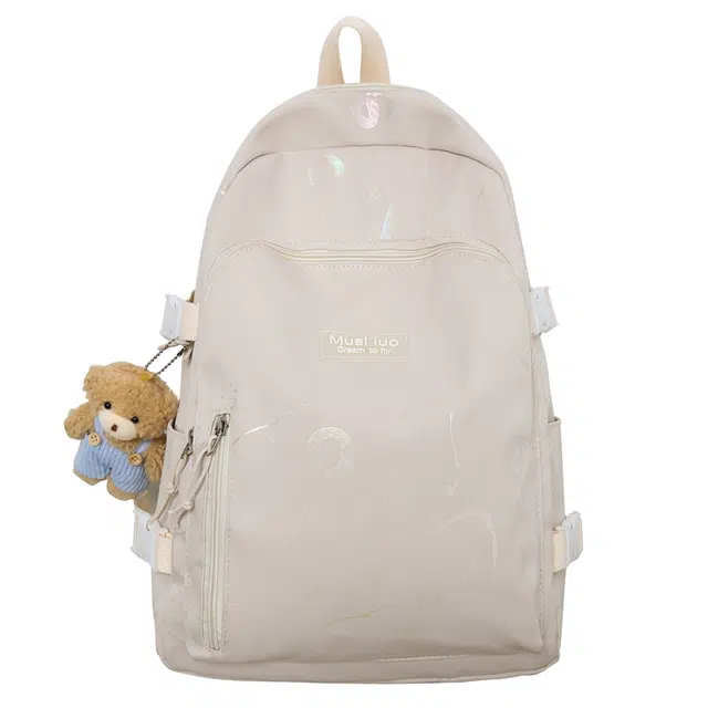 蔻蒂熊 初高中生学生书包百搭轻便大通用耐脏高颜值大容量背包 涤纶 双肩包 常规 青少年 白色/黑色/蓝色/粉色