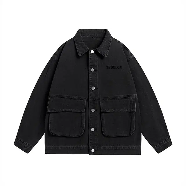 太子龍 美式复古高街基础款纯色防风保暖百搭宽松日常通勤户外休闲翻领长袖夹克牛仔外套 男款