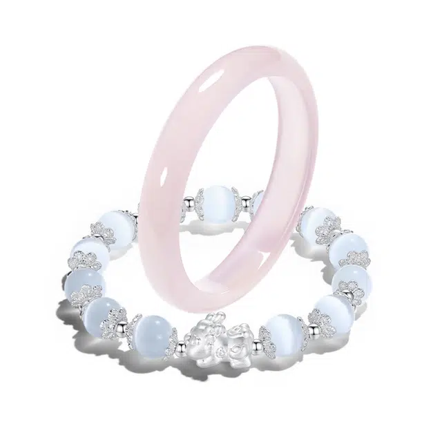 【高品质】 岁月静好 粉月光贵妃美人镯新中式气质温润小众旺桃花甜美精致浪漫告白叠戴#好运 琉璃 手镯 男女同款情侣款