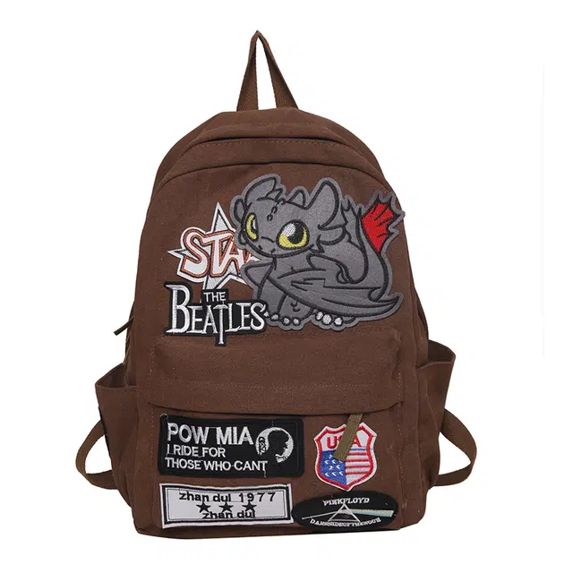 帕克熊 童趣卡通可爱百搭 帆布 双肩包 常规 女款 咖啡色