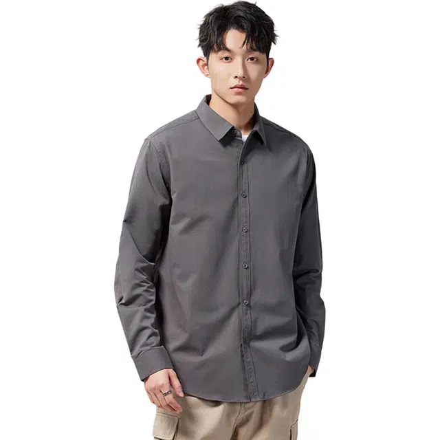 瑞梵帝斯 夏季美式高街学院风青春流行纯棉面料纯色宽松休闲百搭单排扣上衣外套设计感日常通勤高级感长袖男生衬衫 男款